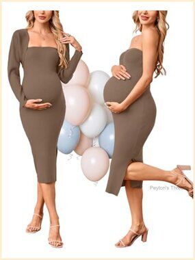 Maternity Baby Shower Dress 2 Piece Set Strapless Midi Cardigan Formal Wedding